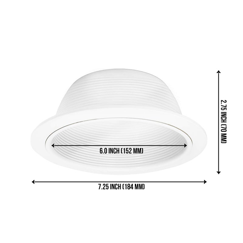 PROCURU [6-Pack] 6" Metal Recessed Can Light Trim Cover, Step Baffle with Ring, White (Trim Only, Bulb Not Included) - Image 3